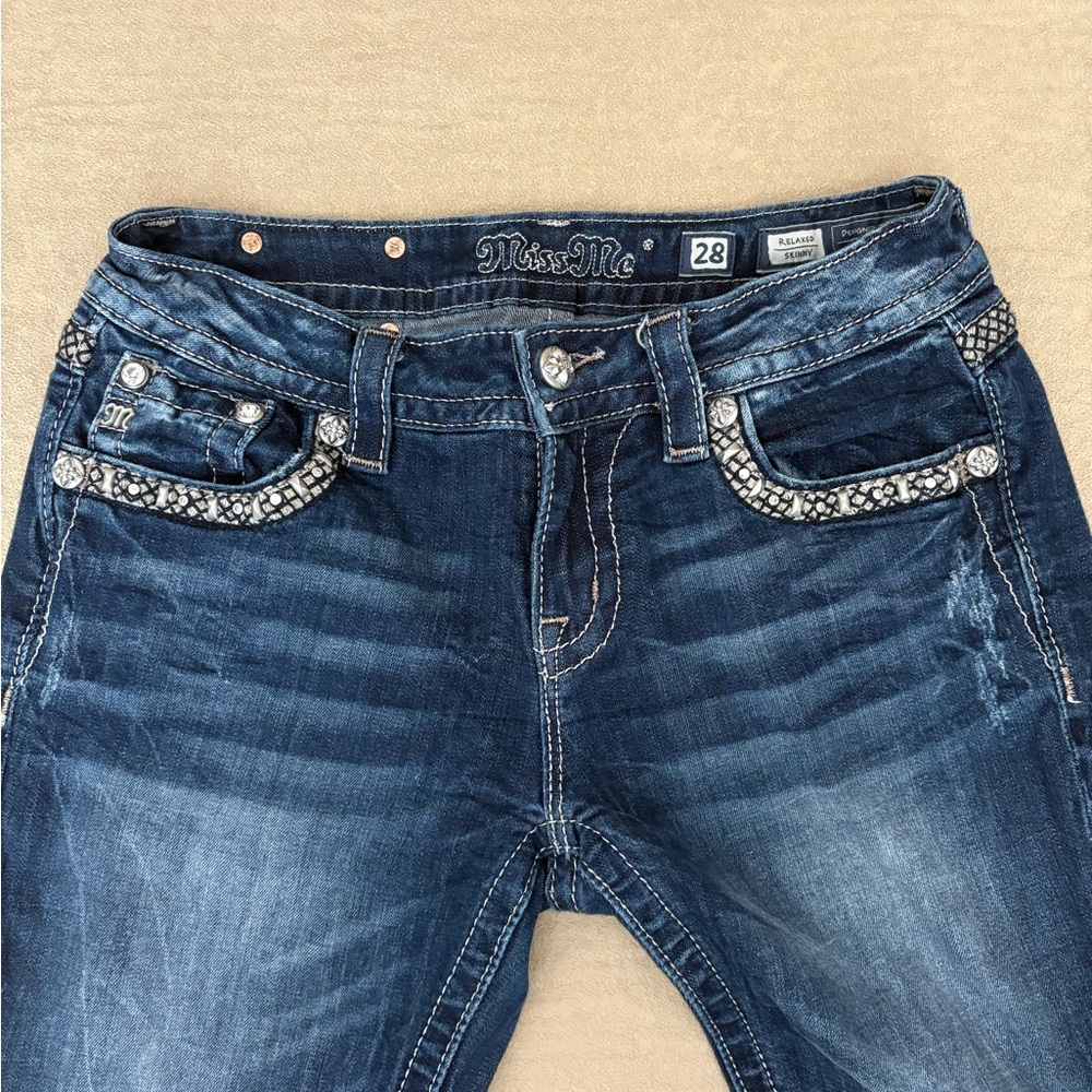 Miss Me Blue rhinestone skinny jeans 28